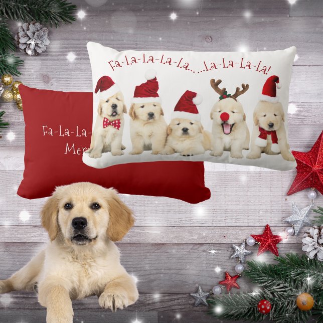 Cojín Lumbar Cachorros de Golden Lab, Navidades de amantes de l (Cute Golden Lab Puppies, Dog Lovers Christmas Lumbar Pillow)
