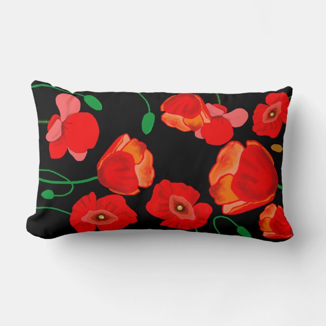 Cojín Lumbar Cachorros rojos en ilustracion de fondo negro (Anverso)