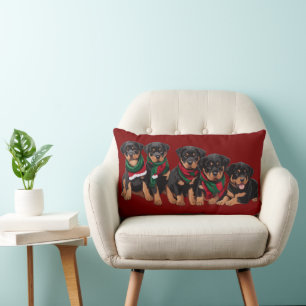 Cojín Lumbar Cachorros Rottweiler de Feliz Chrismutts con Bufan