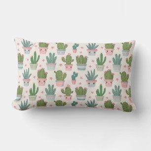 Cojín Lumbar "Cactus Cuties in Pastel Pots"