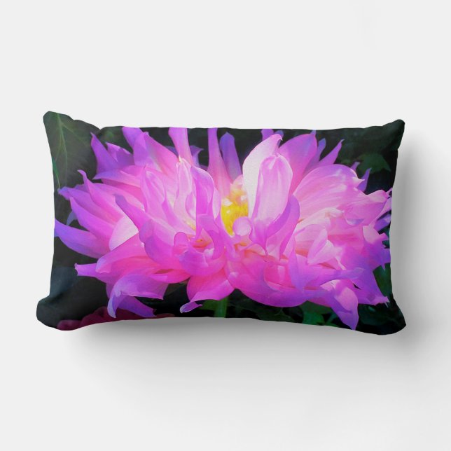 Cojín Lumbar Cactus Dahlia rosa y morado asombroso (Anverso)