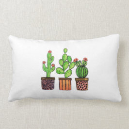 Cojín Lumbar Cactus lindo de la acuarela en potes
