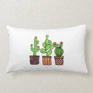 Cojín Lumbar Cactus lindo de la acuarela en potes