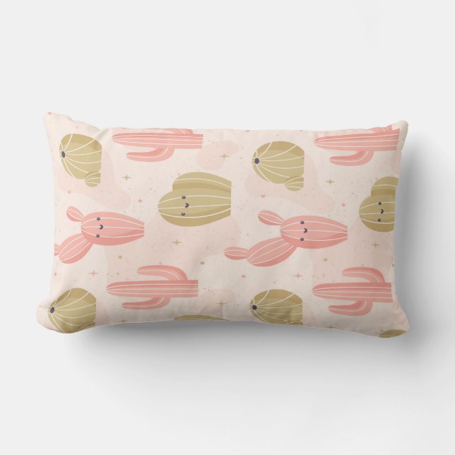 Cojín Lumbar cactus rosado lindo dibujado a mano (Anverso)