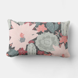 Cojín Lumbar Cactus Y Plantas Suculentas En Patrón Verde Rosa