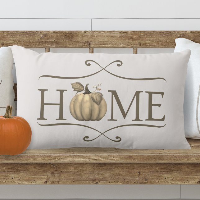 Cojín Lumbar Caída Cotización de casa de campo moderna con cala (Autumn Modern Farmhouse HOME Lumbar Pillow with Pumpkin Accent)