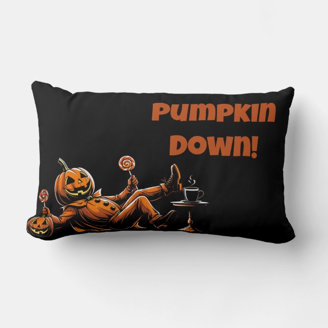 Cojín Lumbar Calabaza Abajo - Cae Halloween de Jack-O’-Lantern (Anverso)
