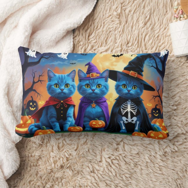 Cojín Lumbar Calabaza de los gatos azules rusos Halloween es di (Manta)