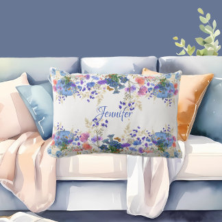 Cojín Lumbar Calabaza de otoño Pastel Azul Flora Botánica Monog