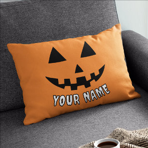 Cojín Lumbar Calabaza Naranja Personalizada de Halloween con Tu