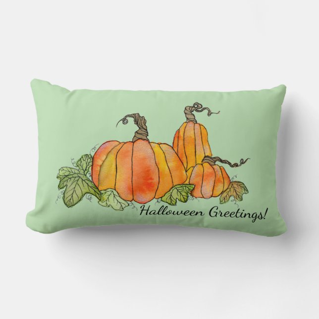 Cojín Lumbar Calabazas acuarelas Halloween Harveen Gourds (Anverso)
