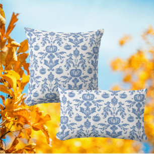Cojín Lumbar Calabazas de otoño azules y blancas al estilo Chin