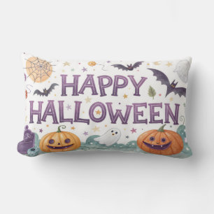 Cojín Lumbar calabazas y murciélagos espeluznantes y felices de