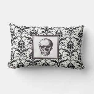 Cojín Lumbar Calavera de Halloween con Patrón de Damasco Negro