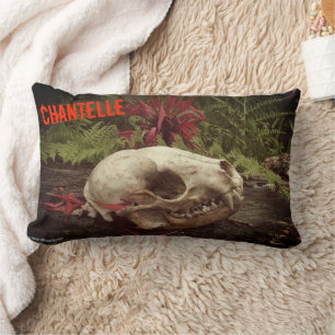 Cojín Lumbar Calavera de mapache viejo tronco con helechos y Mo