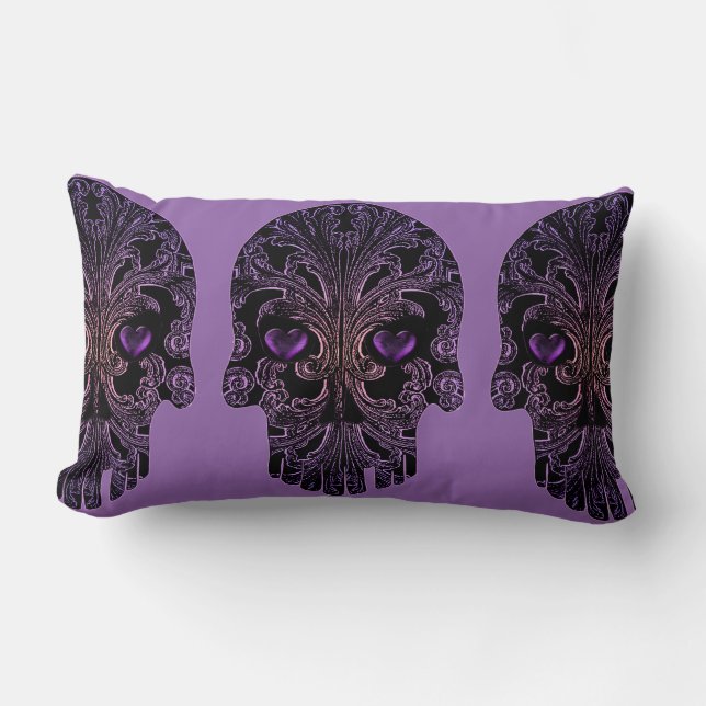 Cojín Lumbar Calavera filigrana en tonos morados (Anverso)