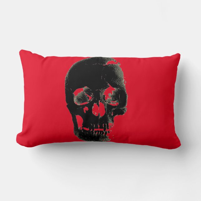 Cojín Lumbar Calavera Pesada Metalizado Fantasía Arte Rojo Negr (Anverso)