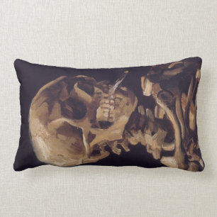 Cojín Lumbar Calavera Van Gogh de un esqueleto con un cigarrill