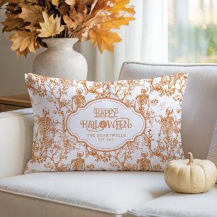 Cojín Lumbar Calaveras de Halloween Patrón de Toile Naranja Nom