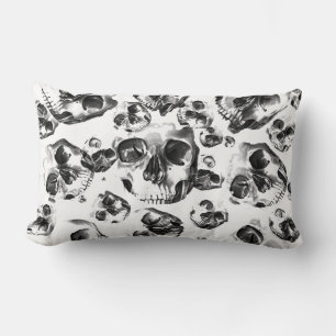 Cojín Lumbar Calaveras en negro y blanco Patrón de arte de crán