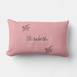 Cojín Lumbar Caligrafía floral Girly Nombre rojo rosa
