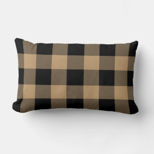 Cojín Lumbar Camello Marrón Cuadro de Plaid de Búfalo Negro