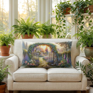 Cojín Lumbar Camino de jardín encantado de Cottagecore