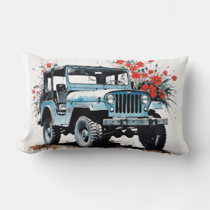 Cojín Lumbar Camión azul antiguo vintage 4x4 todoterreno con fl