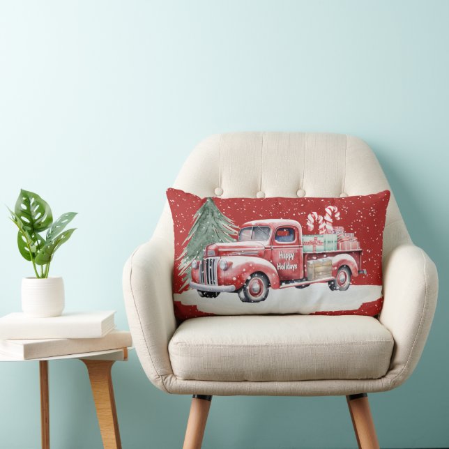 Cojín Lumbar Camión de Navidades Rojos Retro (Silla)