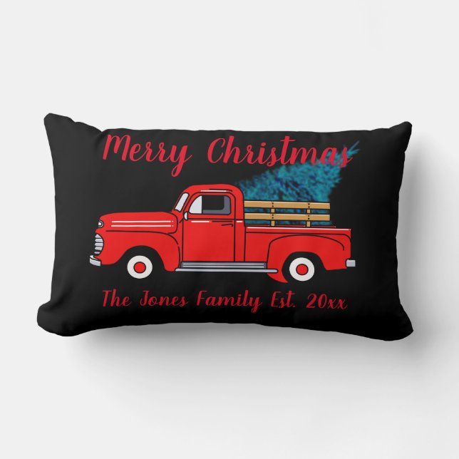 Cojín Lumbar Camión de recogida de cosecha roja, diversión de v (Anverso)