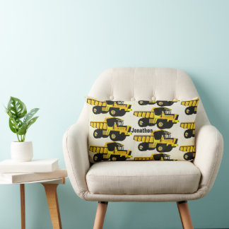 Cojín Lumbar Camión de volcado AMARILLO en habitación de niño p