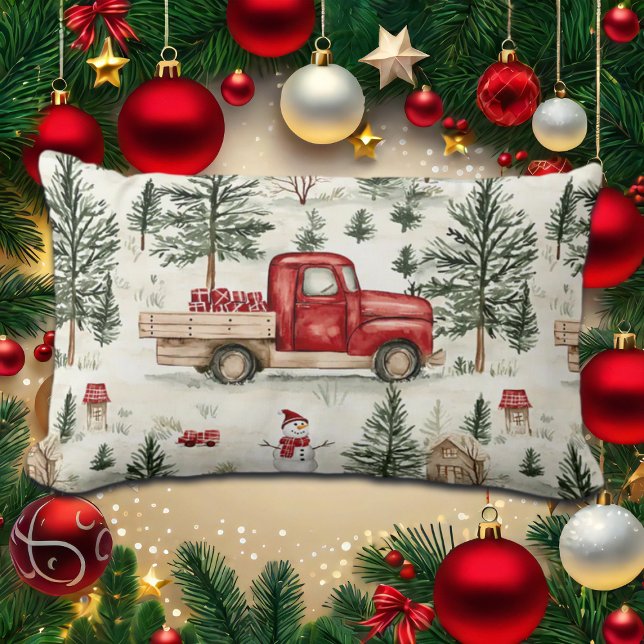 Cojín Lumbar Camión rojo con regalos y muñeco de nieve (Subido por el creador)