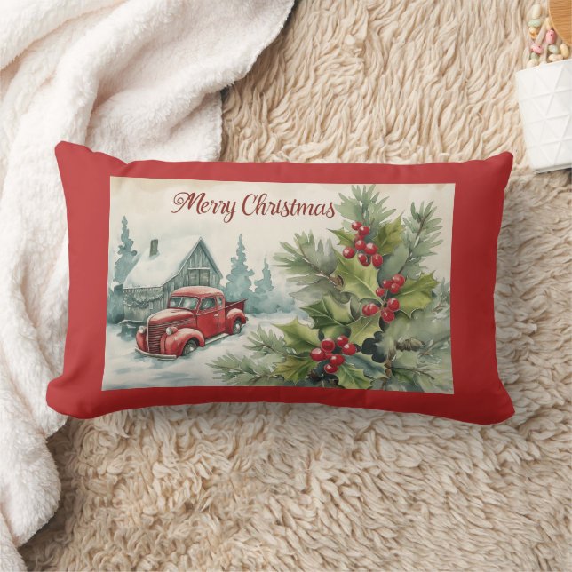 Cojín Lumbar Camión Rojo Vintage Navidad (Manta)