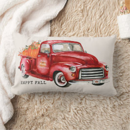 Cojín Lumbar Camioneta Roja Feliz Otoño Calabazas