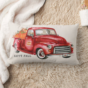 Cojín Lumbar Camioneta Roja Feliz Otoño Calabazas