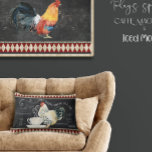 Cojín Lumbar Campaña Café Cocina Rooster Chalk Red Black<br><div class="desc">Se pintó un gallo blanco con cola negra en acuarelas y se combinó con caligrafía de escritura, escritura a mano y nombres de café en una ephemera tipográfica sobre un fondo antiguo de pizarra. Esta divertida y encantadora obra de arte fue pintada y diseñada gráficamente por Audrey Jeanne Roberts, artista...</div>