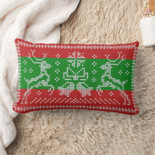 Cojín Lumbar Campanas de jingle de suéter feo Navidad renos cro