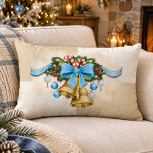 Cojín Lumbar Campanas y adornos de Navidad azules
