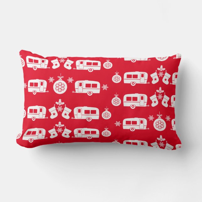 Cojín Lumbar Camping de caravanas felices Navidades (Anverso)