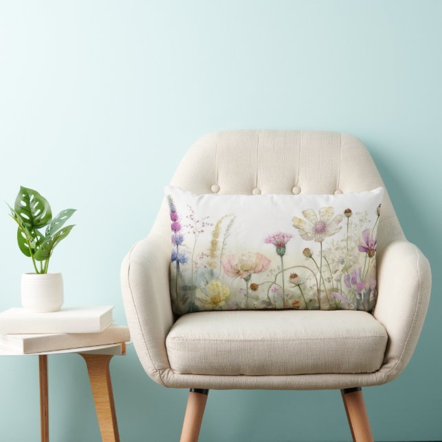 Cojín Lumbar Campo acuarela de flores silvestres (Silla)