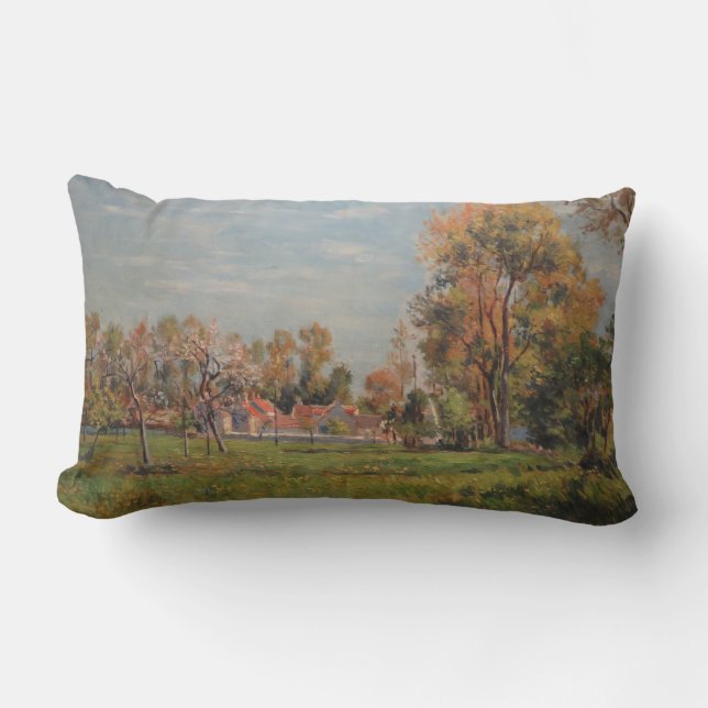 Cojín Lumbar Campo alrededor de Lagny, Francia (Paisaje Rural) (Anverso)