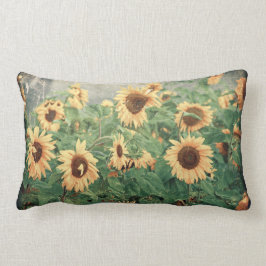 Cojín Lumbar Campo texturizado del Grunge de girasoles