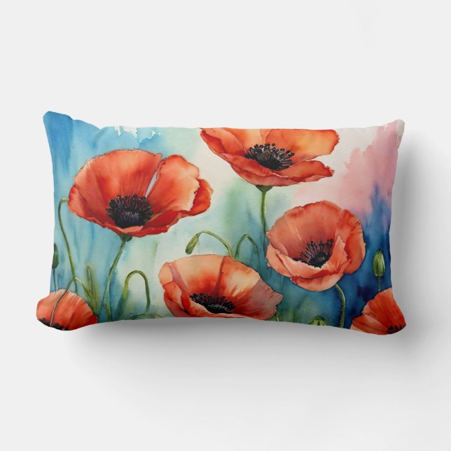 Cojín Lumbar Campos de amapola para siempre (Anverso)