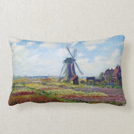 Cojín Lumbar Campos del tulipán con el molino de viento Monet