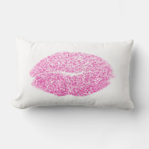 Cojín Lumbar Candy Pink Lips Purpurina Beso de maquillaje Blanc