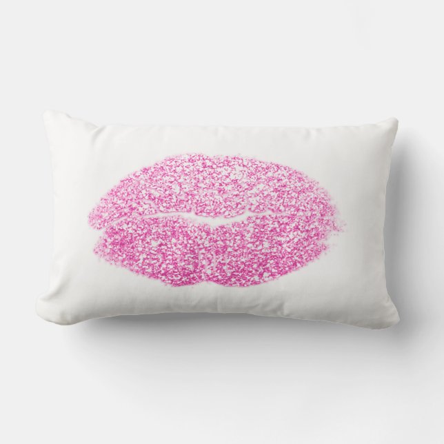 Cojín Lumbar Candy Pink Lips Purpurina Beso de maquillaje Blanc (Anverso)