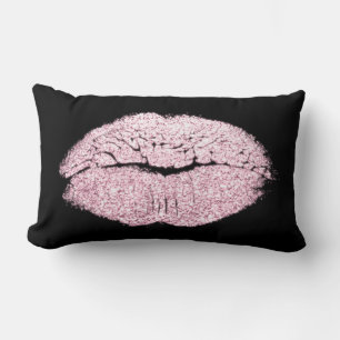 Cojín Lumbar Candy Pink Lips Purpurina Black White Makeup Kiss