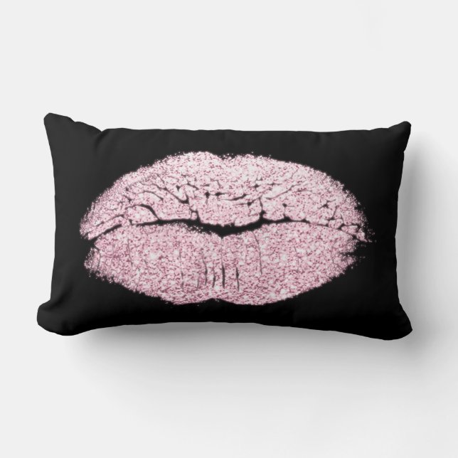 Cojín Lumbar Candy Pink Lips Purpurina Black White Makeup Kiss (Anverso)