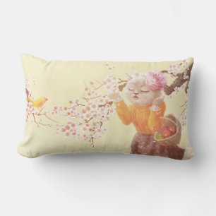 Cojín Lumbar Cantando gato con cesta de flores