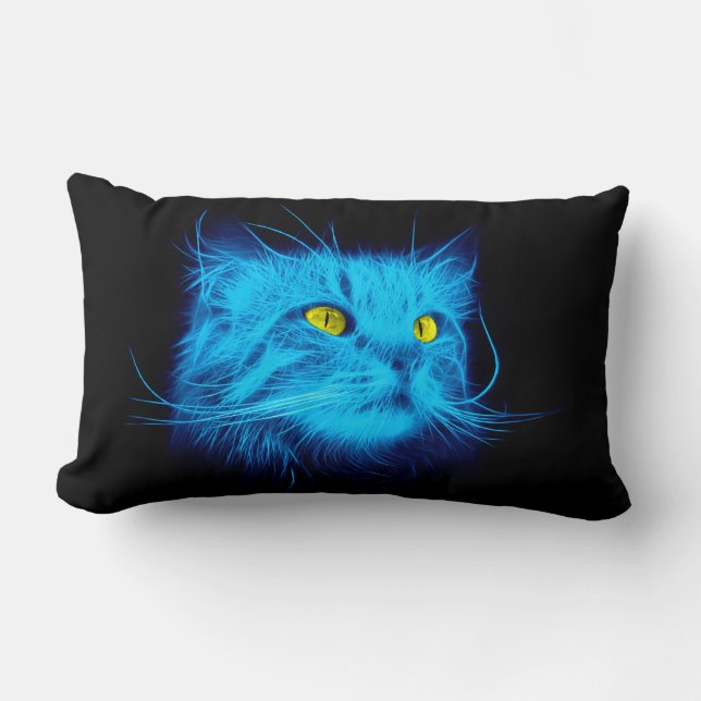 Cojín Lumbar Cara de gato azul (Anverso)